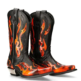 NEW ROCK Flame Biker (7921-S2) Black-Orange Černá Oranžová 46